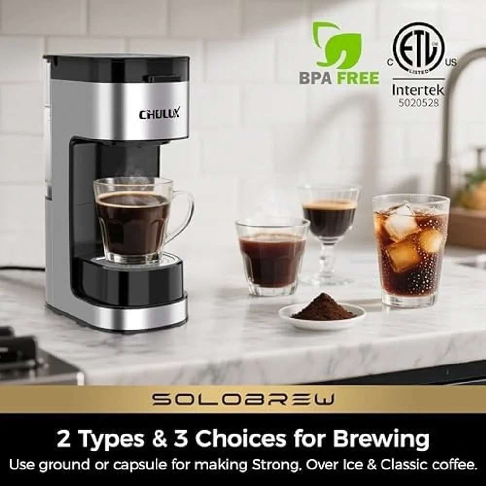 CHULUX Single Serve Coffee Maker SOLOBREW 2-in-1 Capsule & Ground Coffee Machine